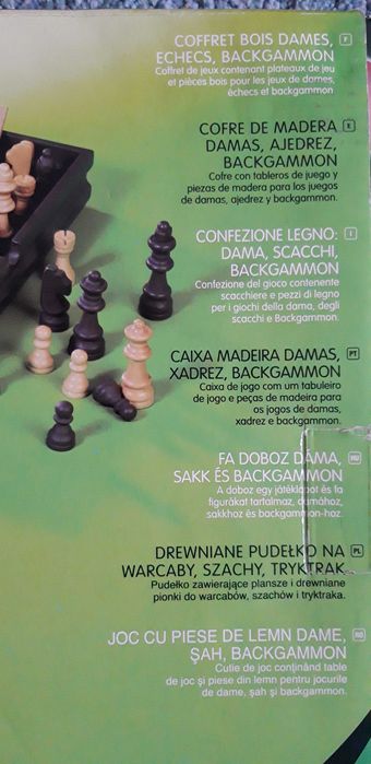 Jogo, Caixa Madeira Damas, Xadrez e Backammon - Artigo NOVO.