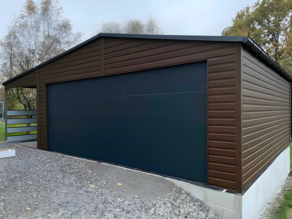 Garaż Blaszany + Wiata PREMIUM 7x6 z Bramą Segmentową  Montaż GRATIS