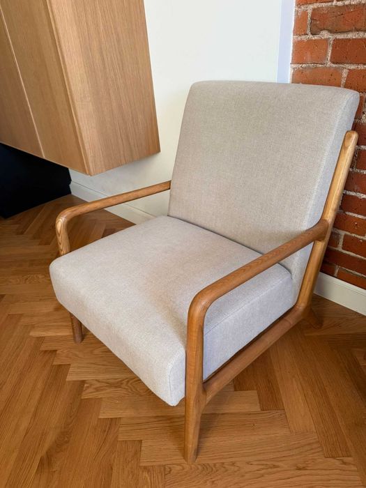Piękny NOWY fotel z lnu i drewna jesionowego ZARAHOME