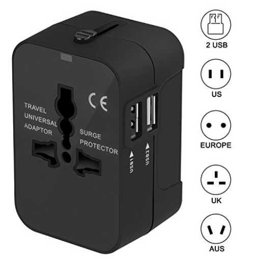 NOWY Adapter podróżny Amoner Europa, UK, US, AUST 2x USB