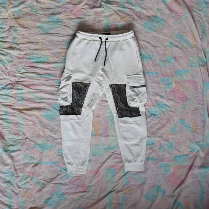 Dresy Bershka slim białe S swag streetwear futurystyczne rurki joggery bojówki