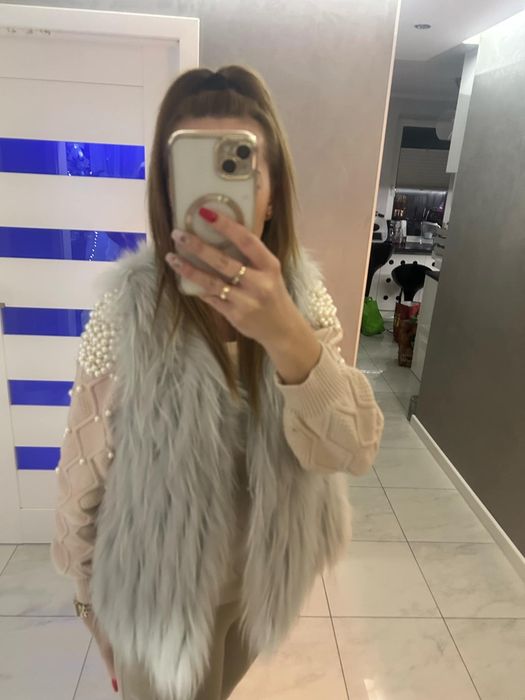 Kamizelka bezrękawnik naturalne futro z lisa rozm S  M