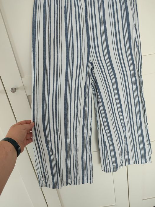 Primark XS spodnie w paski. Szeroka nogawka. 12% len, 88% bawełna