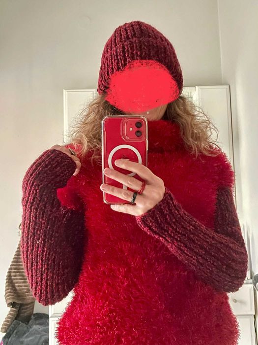 Nowy sweter golf i czapka S handmade