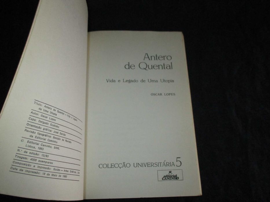 Livro Antero de Quental Óscar Lopes