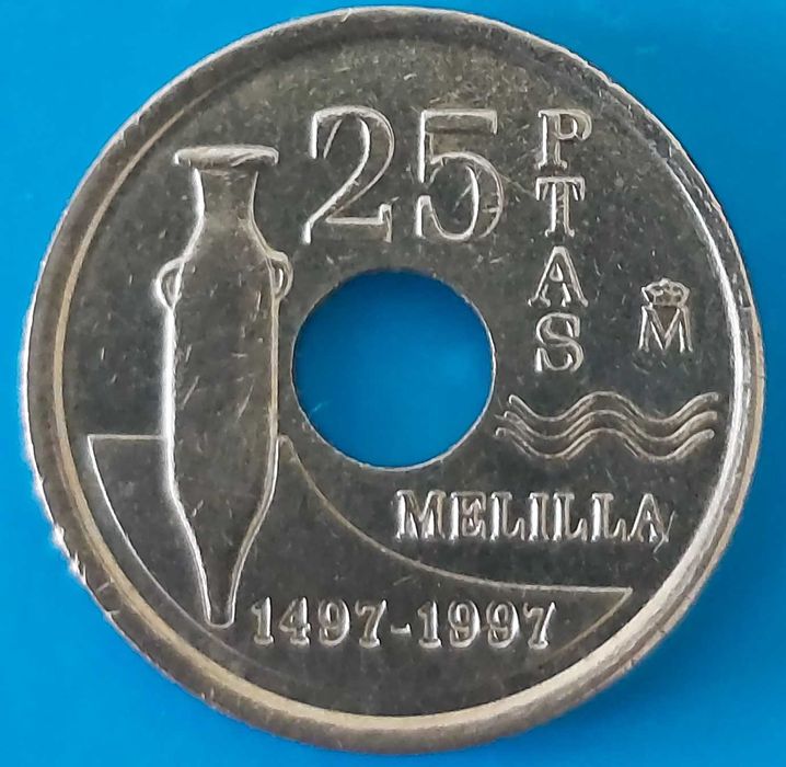 25 Pesetas de 1997, Espanha, Rei Juan Carlos I, Melilla
