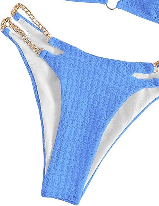 Bikini damskie glamour - złote łańcuszki - niebieskie S