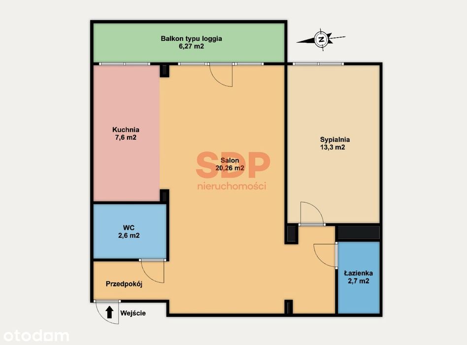 2 pokoje | 51,83 m2 | Balkon typu loggia | Piotrkowska
