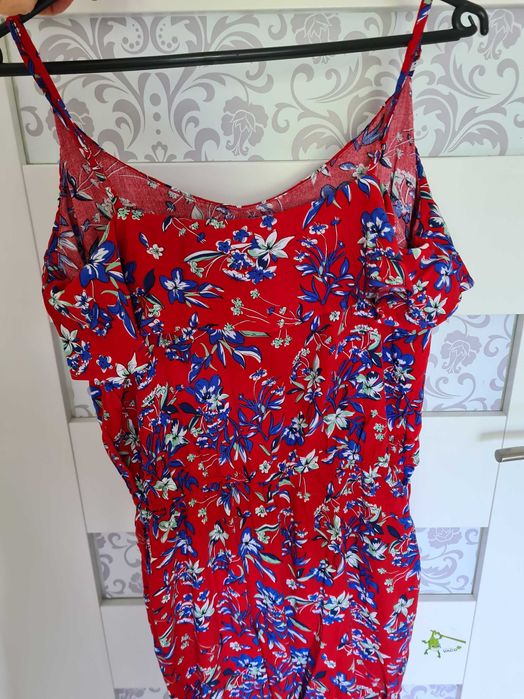 długi Kombinezon sukienka sinsey xl w kwiaty czerwony seksowny