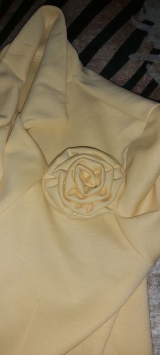 Pastelowy żółty garnitur damski uni