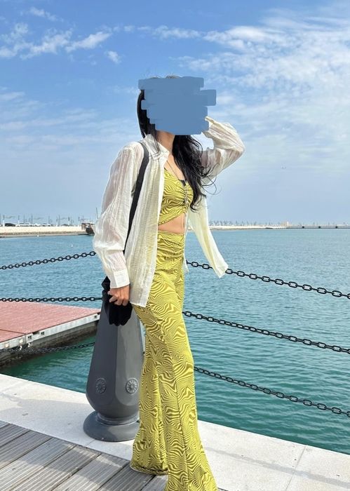 Rozmiar XS, H&M wzorzysty kombinezon dzwony flare retro