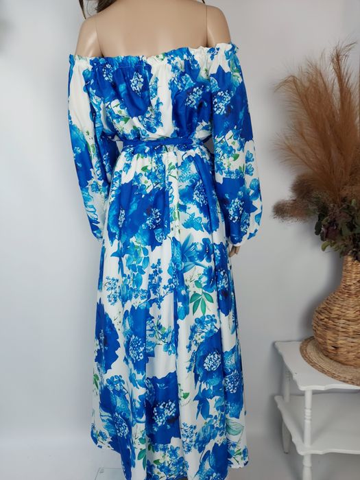 Nowa piękna sukienka maxi w kwiaty hiszpanski dekolt odkryte ramiona