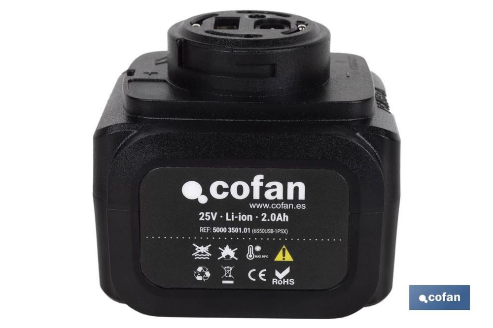 Bateria recarregável p/ tesouras de podar 25V 2.0Ah Cofan - NOVO