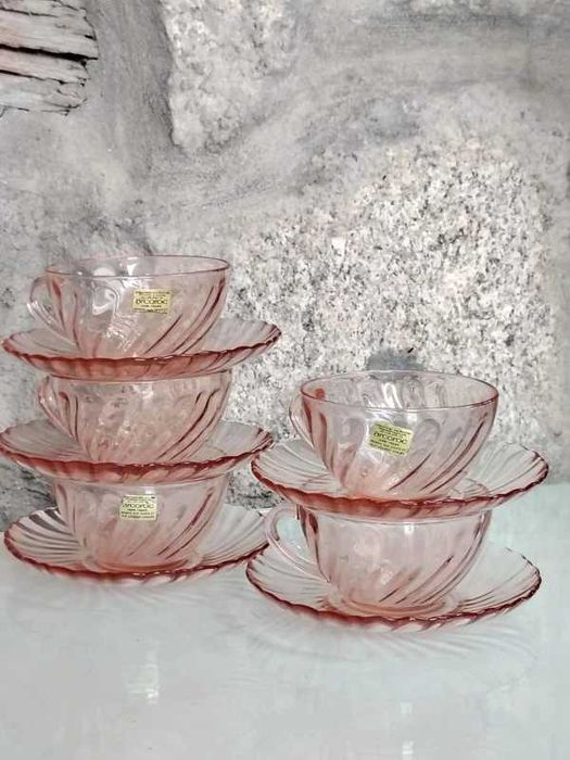 Conjunto de 5 Chávenas e Pires Arcoroc Rosaline Anos 70 ENVIO GRATIS
