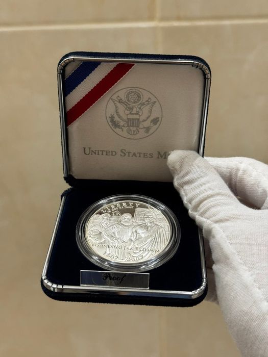 Долар 2007р. США. Джеймстаун. СРІБЛО. Набір. Сертифікат