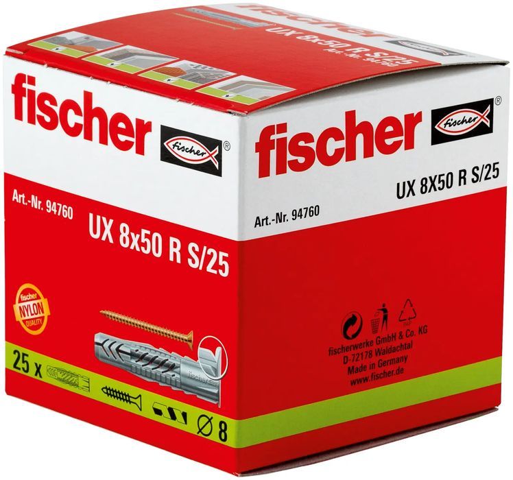Fischer Kołek Uniwersalny Ux 8X50 R S Z Wkrętem (25 Szt.) 94760