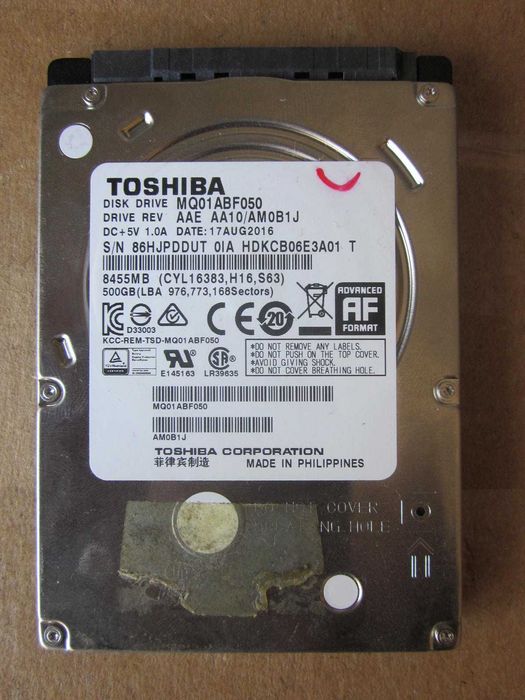 Жесткий диск Toshiba 500gb 2.5" smart 100%