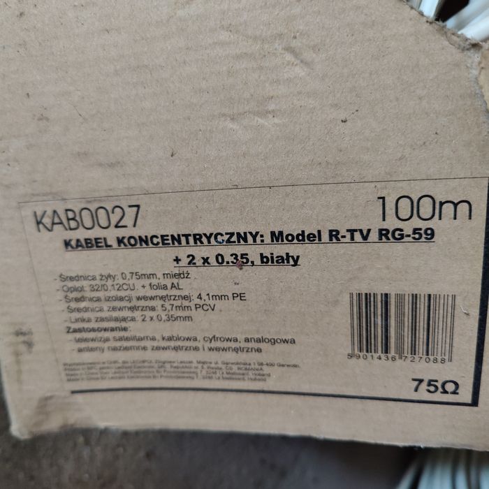 Kabel koncentryczny R-TV RG-59 +2x0.35