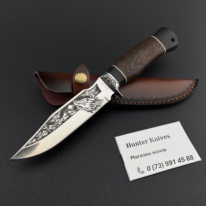 Ніж мисливський туристичний шкіряний чохол 65х13 Вовк Нож охотничий