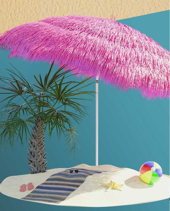 Guarda-sol chapéu de sol de palha havaiano praia, terraço ou esplanada