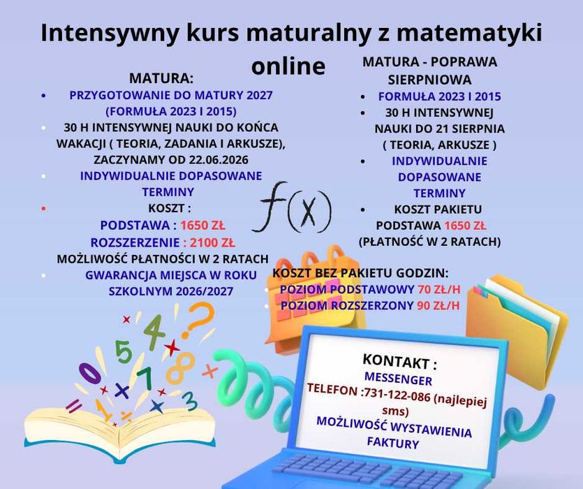 Intensywny kurs wakacyjny z matematyki online do matury i E8