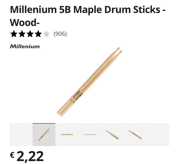 Baquetas 5B bateria marca Millenium