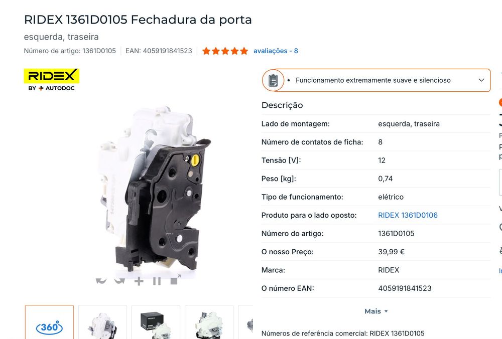 Fechadura da porta de carro -  RIDEX