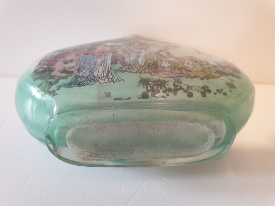 Snuff bottle-frasco de rapé asiático em vidro com pintura reversa