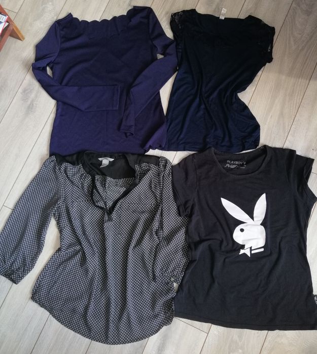 Czarne t-shirty, 4 szt. Bluzki damskie czarne i granatowe, rozm. M