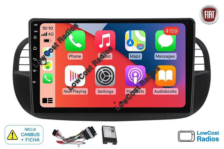 Auto Rádio GPS FIAT 500 - 9" (Desde 2007 a 2015) • ABARTH • Android 15 | CARPLAY • ANDROID AUTO