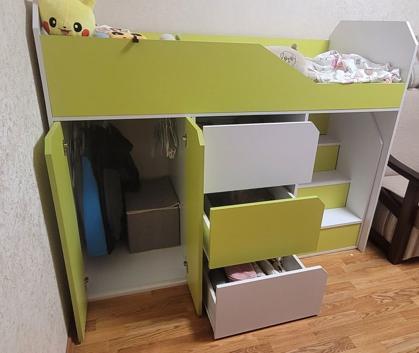 Дитяче ліжко-горище з шафою та шухлядами + матрац (Харків)