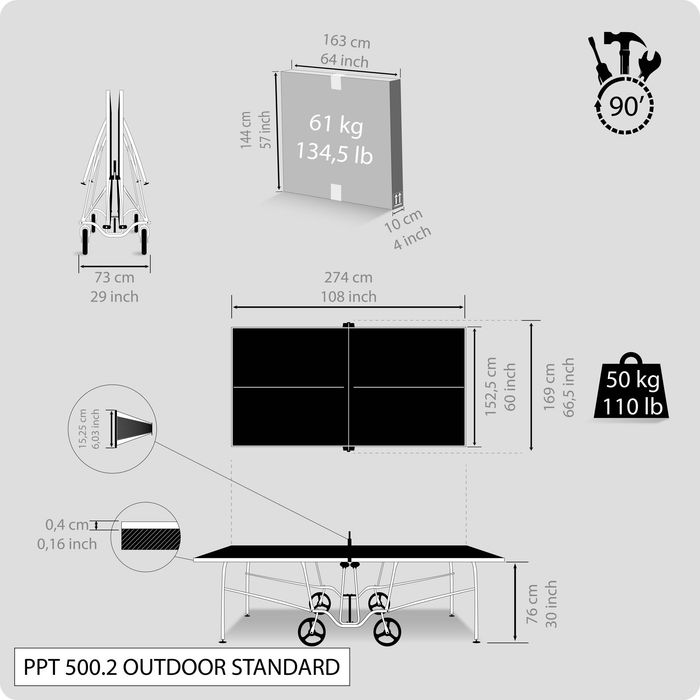 MESA DE PING PONG PPT 500.2 OUTDOOR AZUL