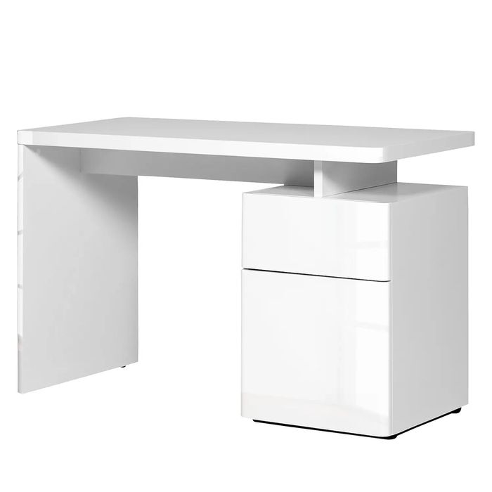 Nowoczesne białe biurko z szafką – połysk, elegancki design