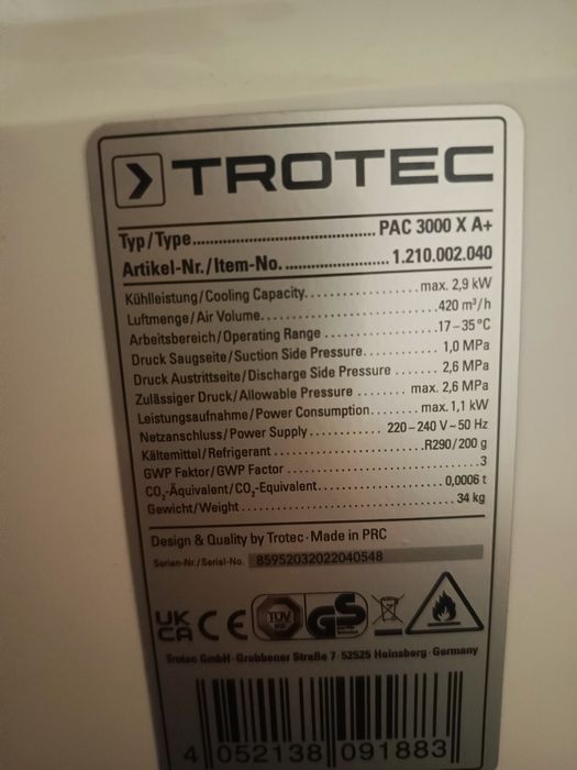 Klimatyzator Trotec 3 funkcyjny