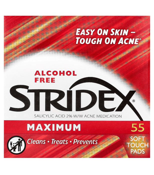 Stridex, Серветки, що очищають, без спирту, 55 м'яких серветок