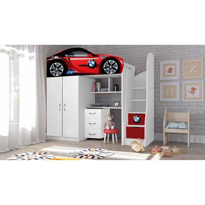 Стильні ліжка горища БМВ червоне  170*80/безкоштовна доставка