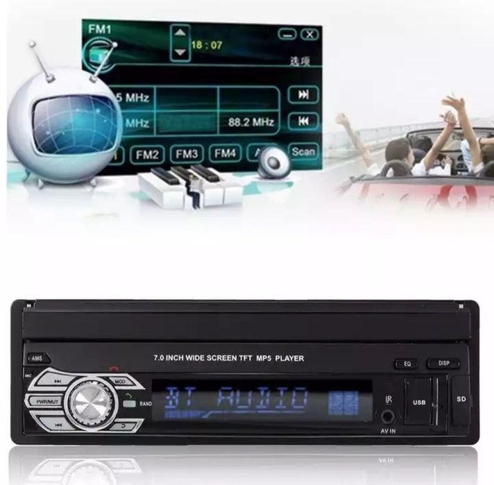 Rádio 1 din Retrátil de 7 polegadas (NOVO)