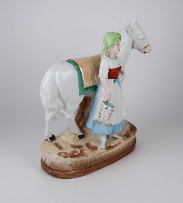 Grupo Escultórico porcelana Séc. XIX/XX - Dama com cavalo