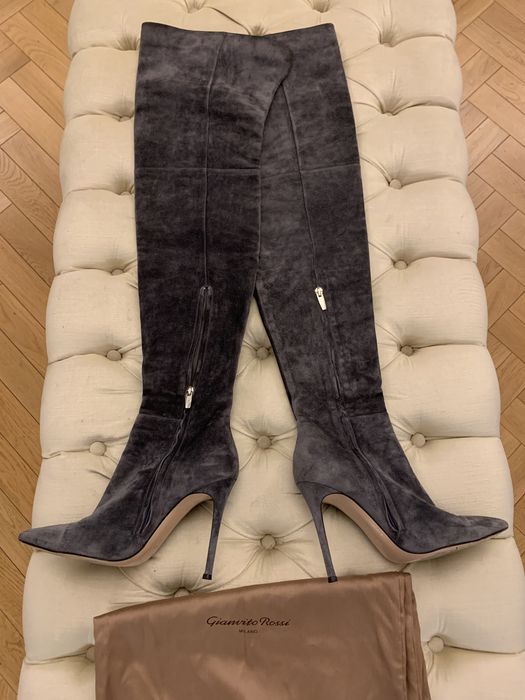 GIANVITO ROSSI piękne długie kozaki , zamsz, szare