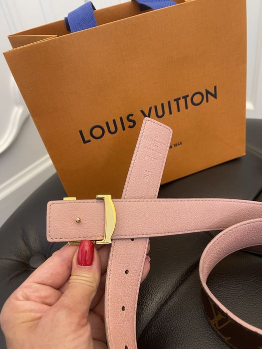 LOUIS VUITTON piękny pasek dwustronny, monogram, klamra złota