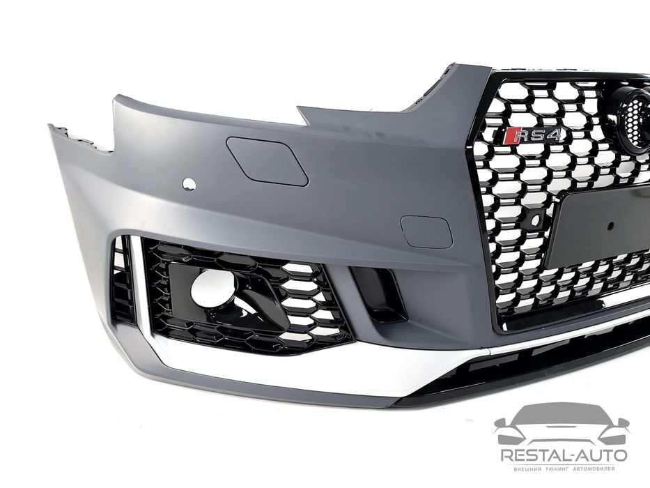 Передний бампер Audi A4 B9 2015-2019 в стиле RS4 под радары V2 новый