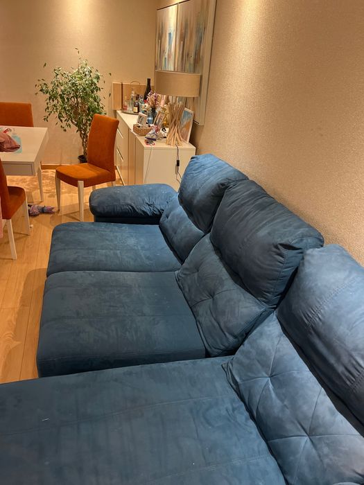 Sofá com chaise longue Azul，sofá cama