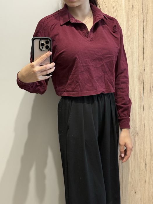 Bordowa bluzka z długim rękawem