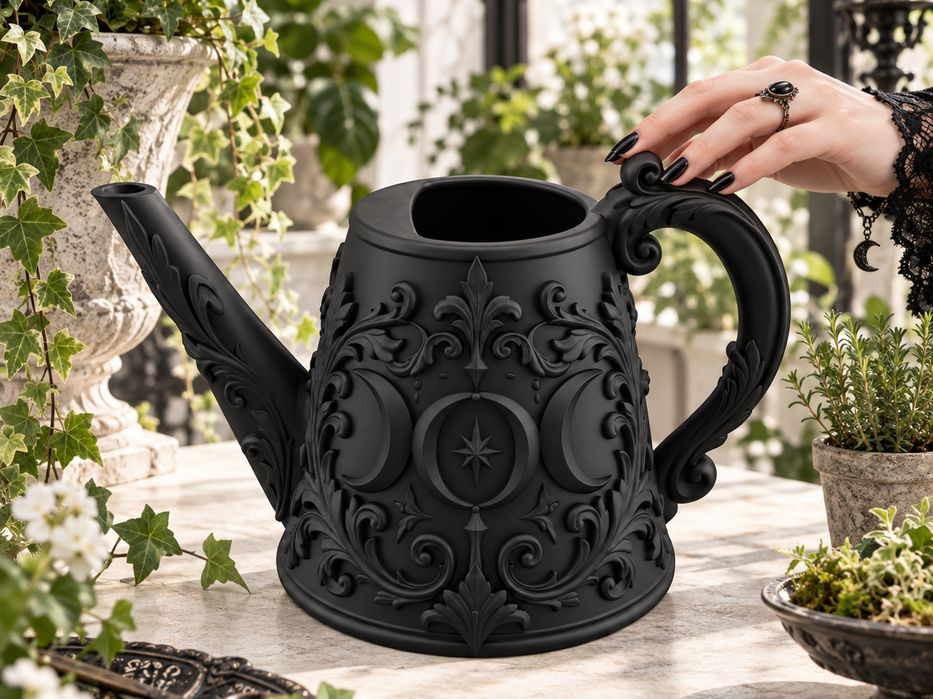 Caneca de rega gótica com lua crescente