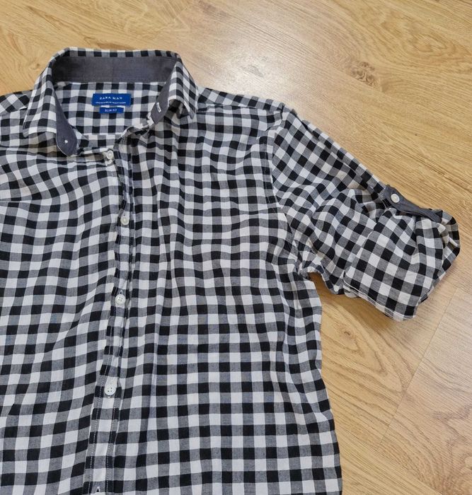 koszula slim fit w czarno-białą kratę + kosmetyk GRATIS