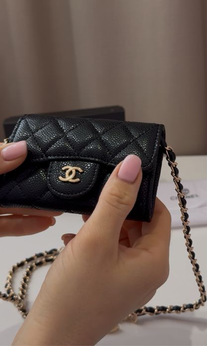 Мікро-сумочка гаманець на ланцюжку Chanel шанель на пояс шкіра міні