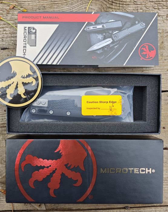 Складний ніж з якістю ювелірного виробу Microtech MSI S/E Tri-Grip Polymer Black StoneWash Apocalyptic Standard,преміум сталь,титановий бекспейсер нож