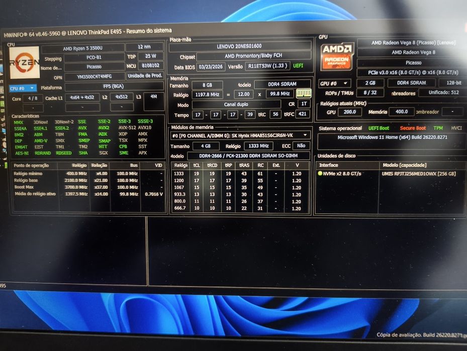 Lenovo ThinkPad E495 14" Ryzen 5 3500U - 256GB nvme - 8GB Ram