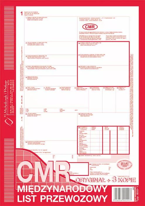 Międzynarodowy List Przewozowy Cmr A4 Oryg.+ 4 Kopie A4. Nowy Produkt
