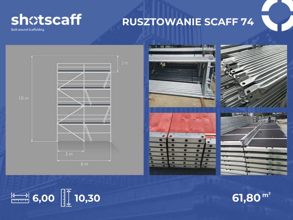 Rusztowanie Plettac stalowe elewacyjne nowe wysokość 10m długość 6m